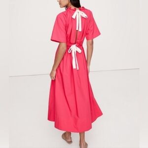 NWT Banana Republic Poplin Women Rasbarry MaxDress with Cream Tie Open Back Sz L